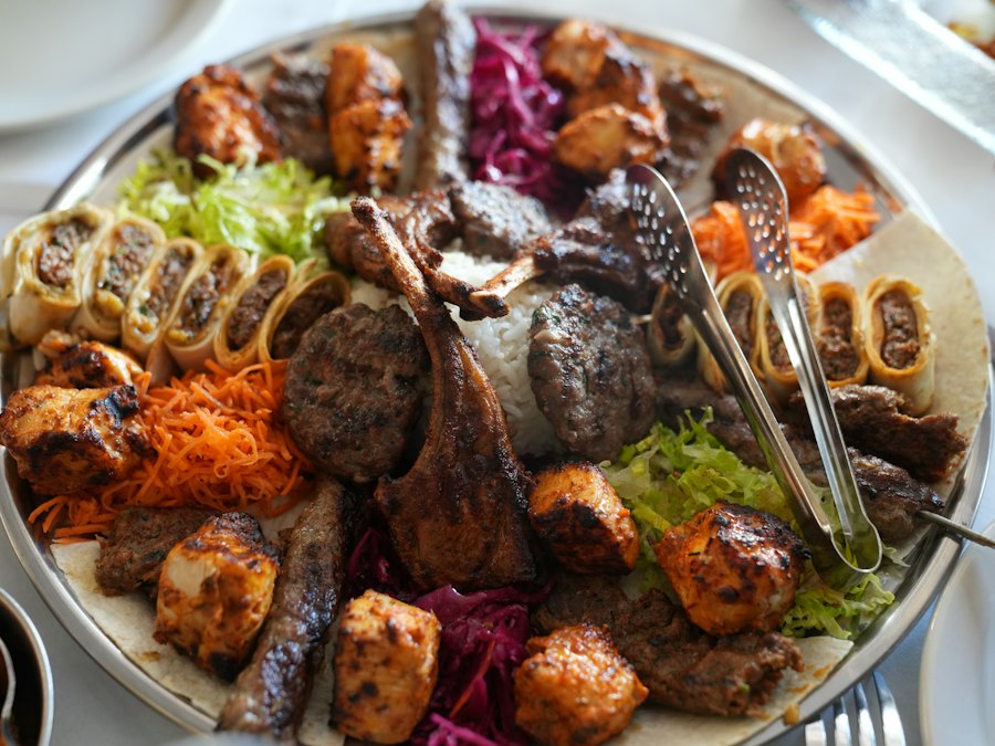 Platter of assorted grilled kebabs